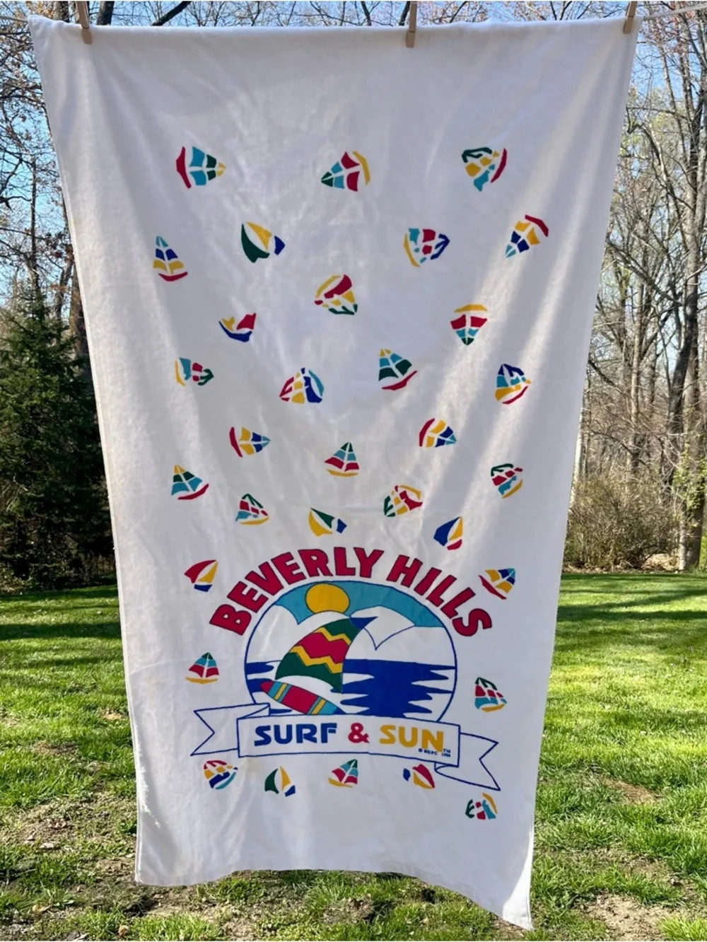 Beach Towel Beverly Hills Surf & Sun Polo Club Vintage Sailboard Sailboat BHPC